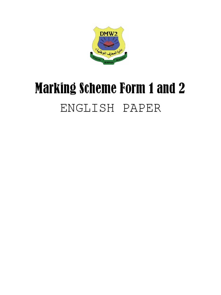 Form 1 & 2 English Marking Scheme | PDF
