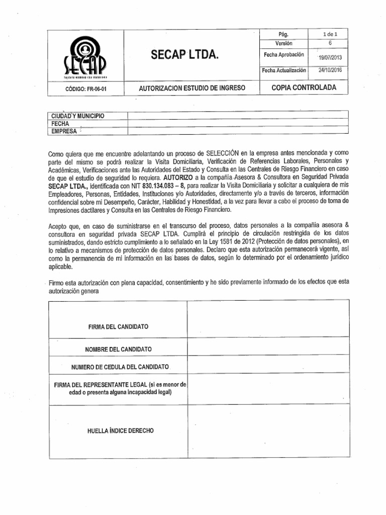 Autorización SECAP PDF | PDF