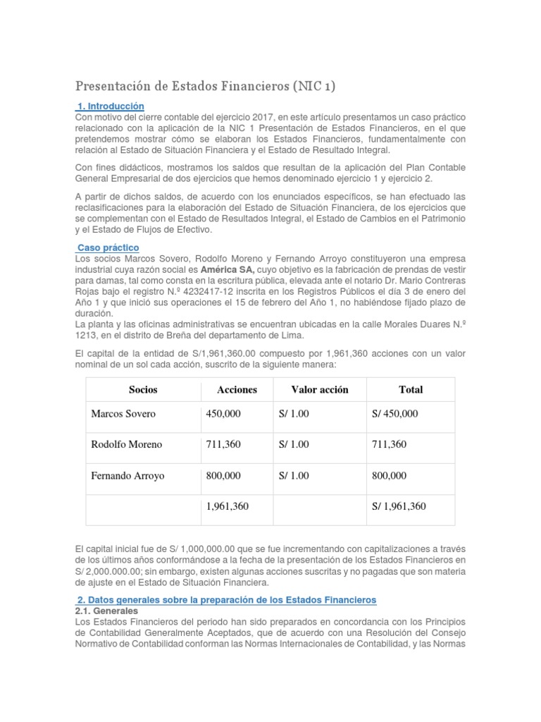 Presentación de Estados Financieros NIC 1 | PDF | normas ...