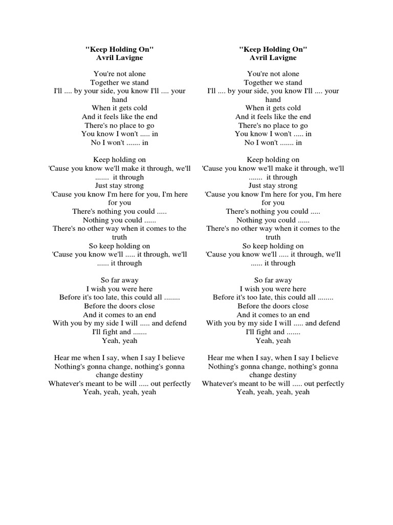 "Keep Holding On" Avril Lavigne "Keep Holding On" Avril Lavigne PDF