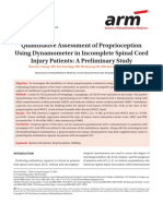 Quantitative Assessment of Proprioception Using Dynamometer in Incomplete Spinal Cord Injury Patients- A Preliminary Study