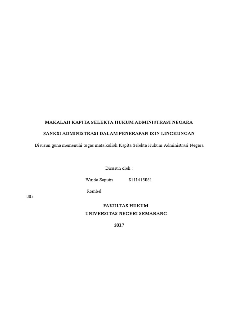 Pdf Makalah Kapita Selekta Hukum Administrasi Negara Winda Saputri 8111415061 Rombel 005 Pdf