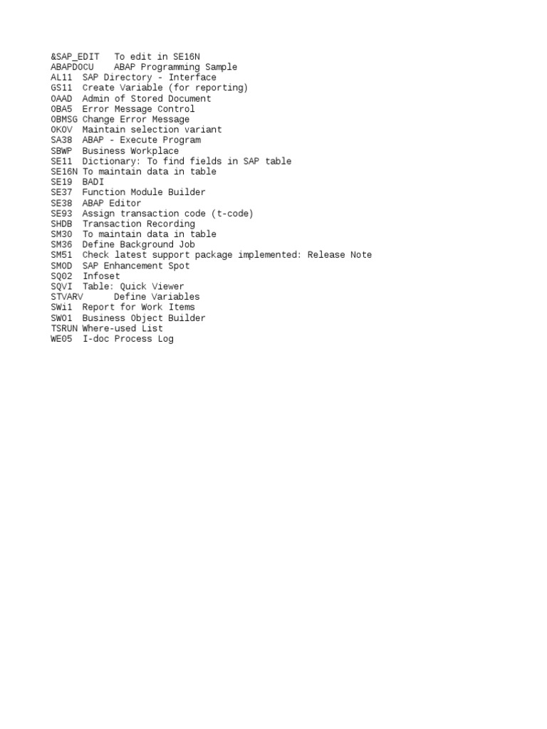 Sap Abap T Codes | PDF | Information Technology Management | Computer ...