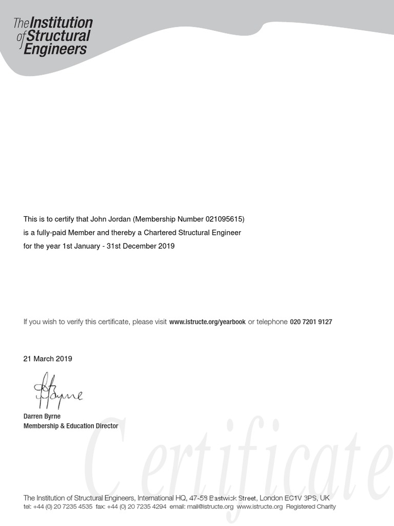 Istructe Membership Certificate 2019 | PDF