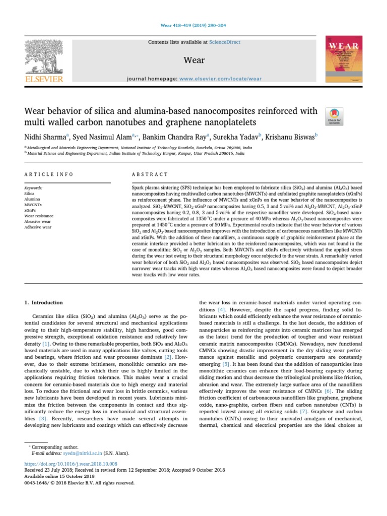 Wear Behavior of Silica and Alumina-Based Nanocomposites Reinforced ...
