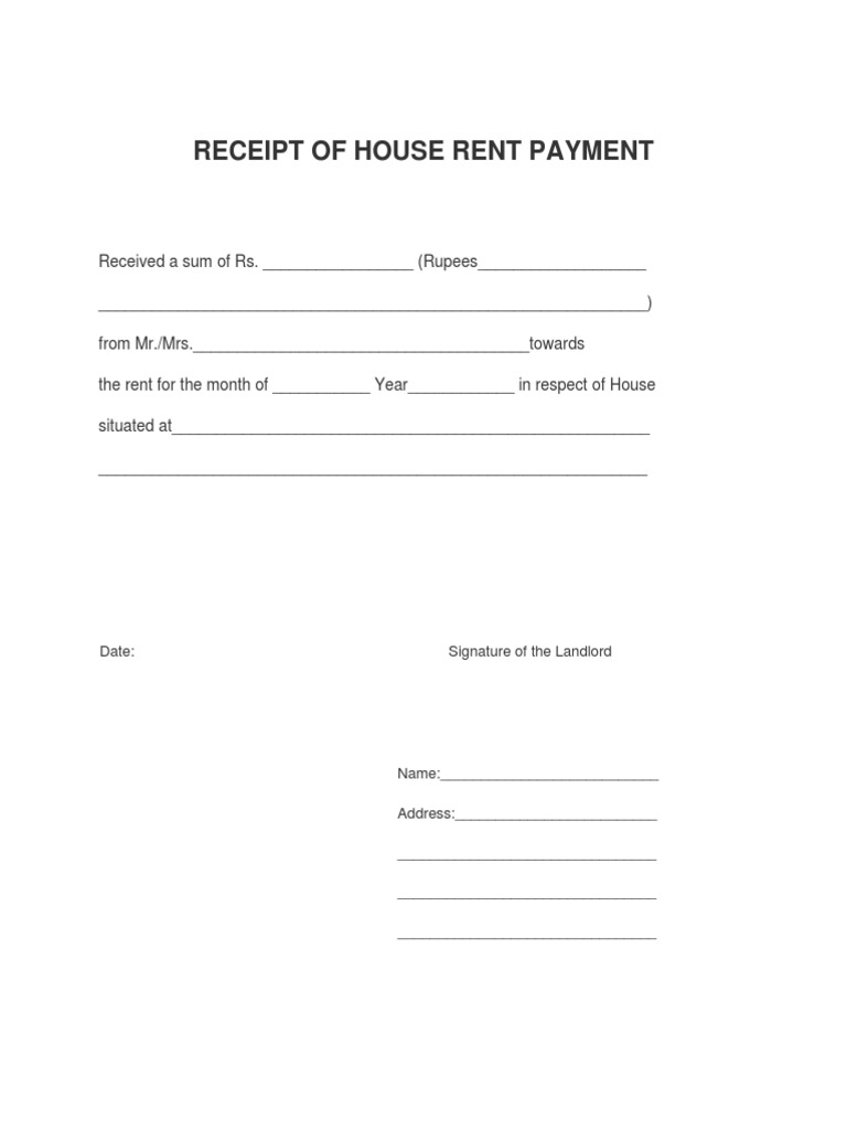 House Rent Receipt Template PDF | PDF
