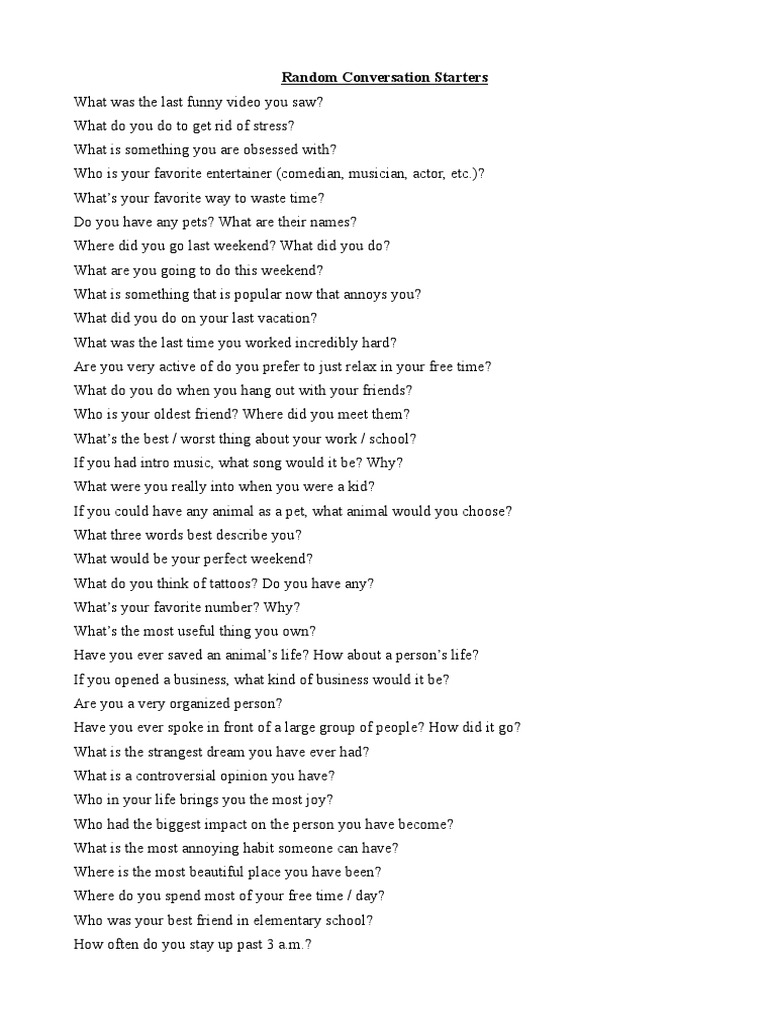 Engaging Conversation Starters List | PDF | Fashion | Clothing