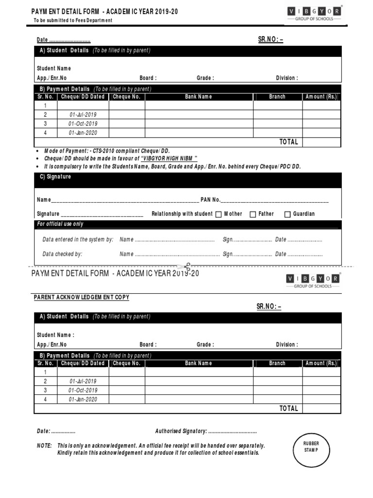 A) Student Details: Payment Detail Form - Academic Year 2019-20 | PDF
