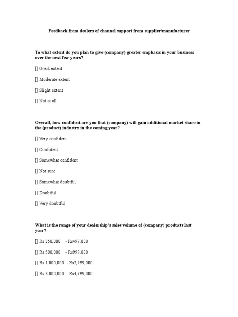 Dealer Questionnaire PDF Microeconomics Marketing