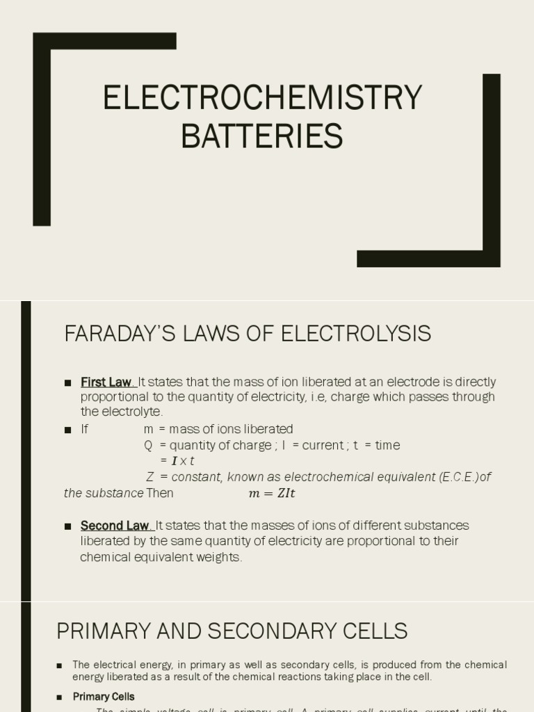 Electrochemistry Batteries PDF Rechargeable Battery Electrochemistry