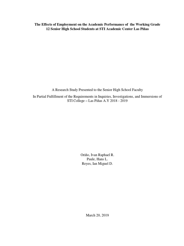Impact of Employment on Grade 12 Students | PDF | Survey Methodology ...