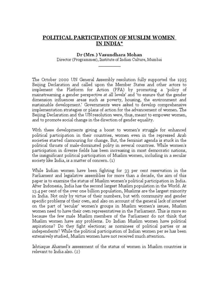 Muslim Women's Political Participation in India | PDF | Women In Islam ...