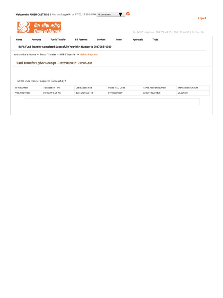 RRN Number on Fund Transfer Receipt | PDF