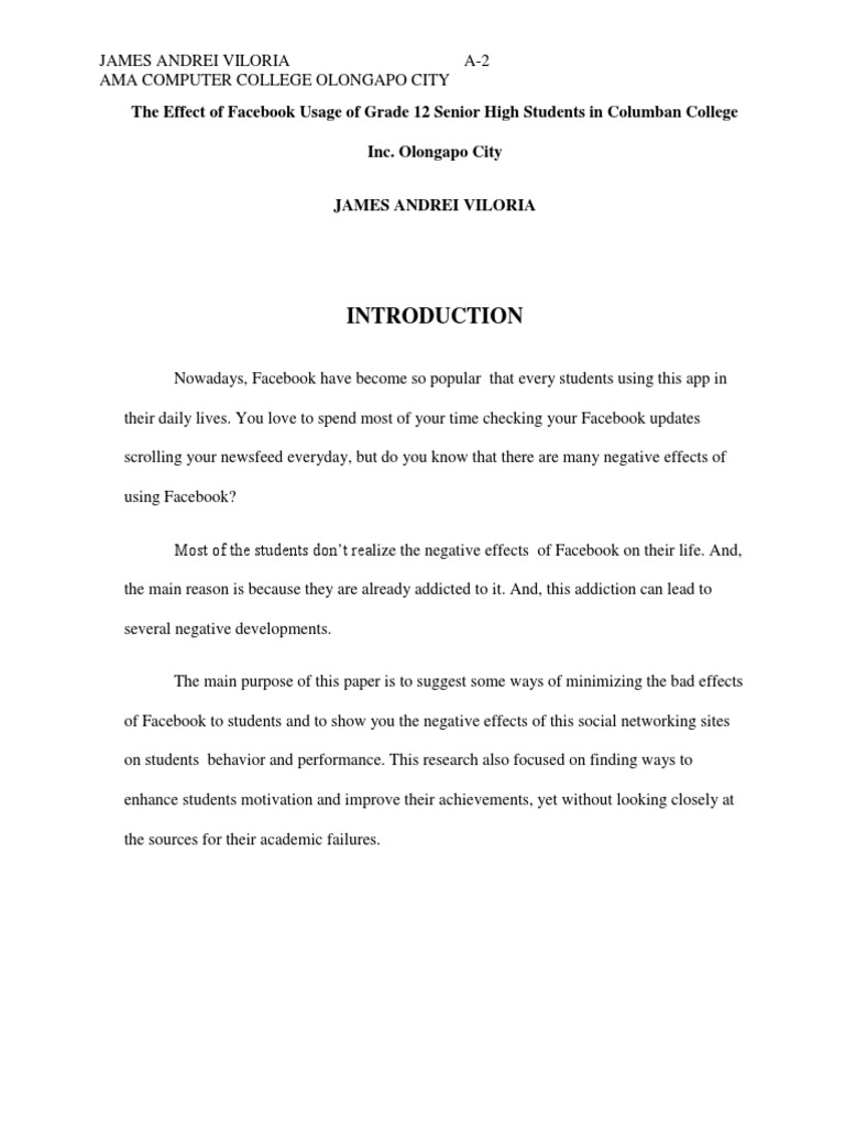 Negative Effects of Facebook on Students | PDF | Facebook | Social ...