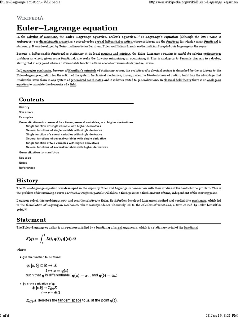 Euler Lagrange Equations | PDF | Euler–Lagrange Equation | Lagrangian ...