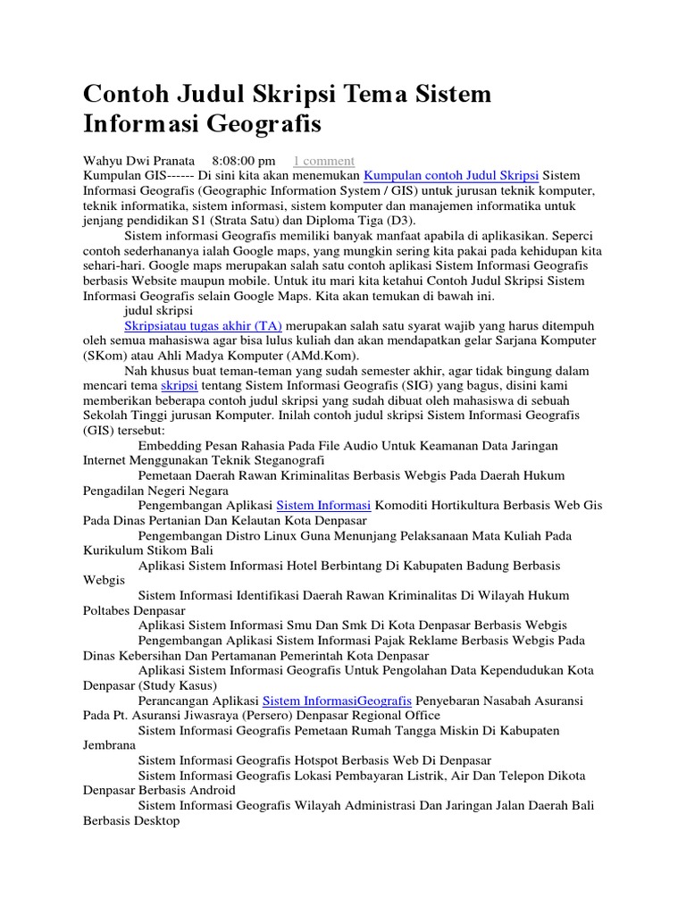 Contoh Judul Skripsi Tema Sistem Informasi Geografis Docx