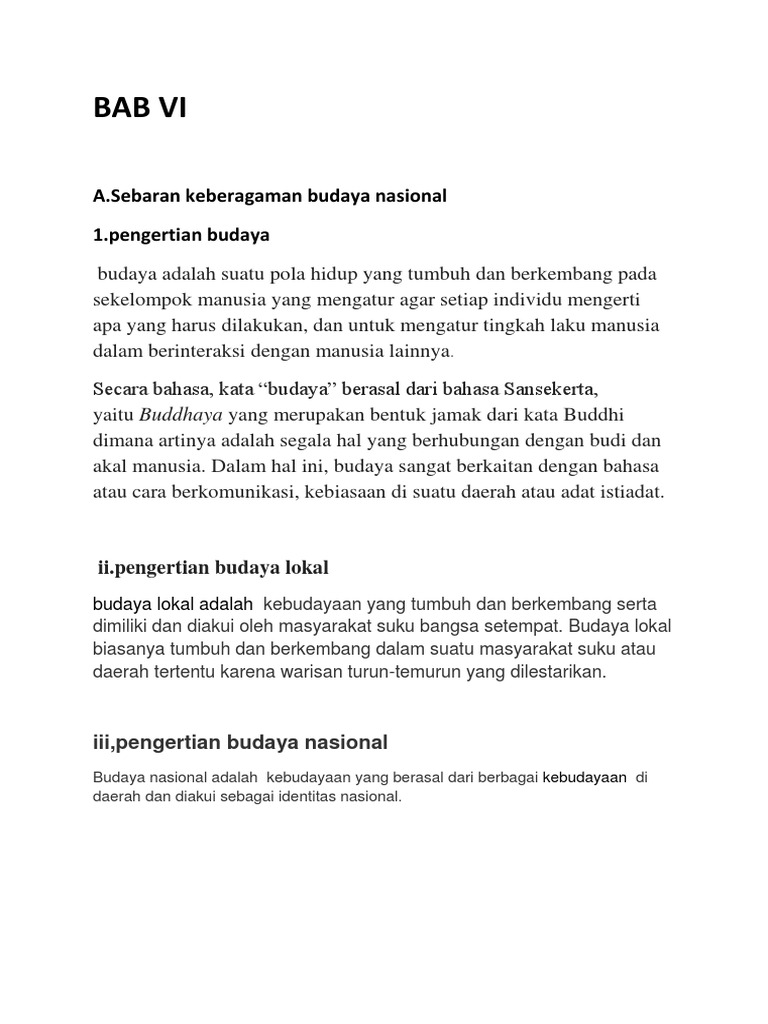 Bab Vi A Sebaran Keberagaman Budaya Nasional 1 Pengertian Budaya