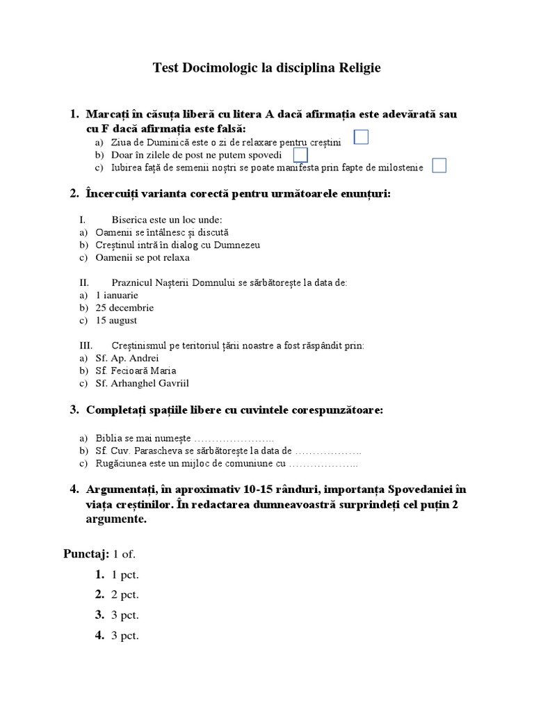Test Docimologic+barem | PDF