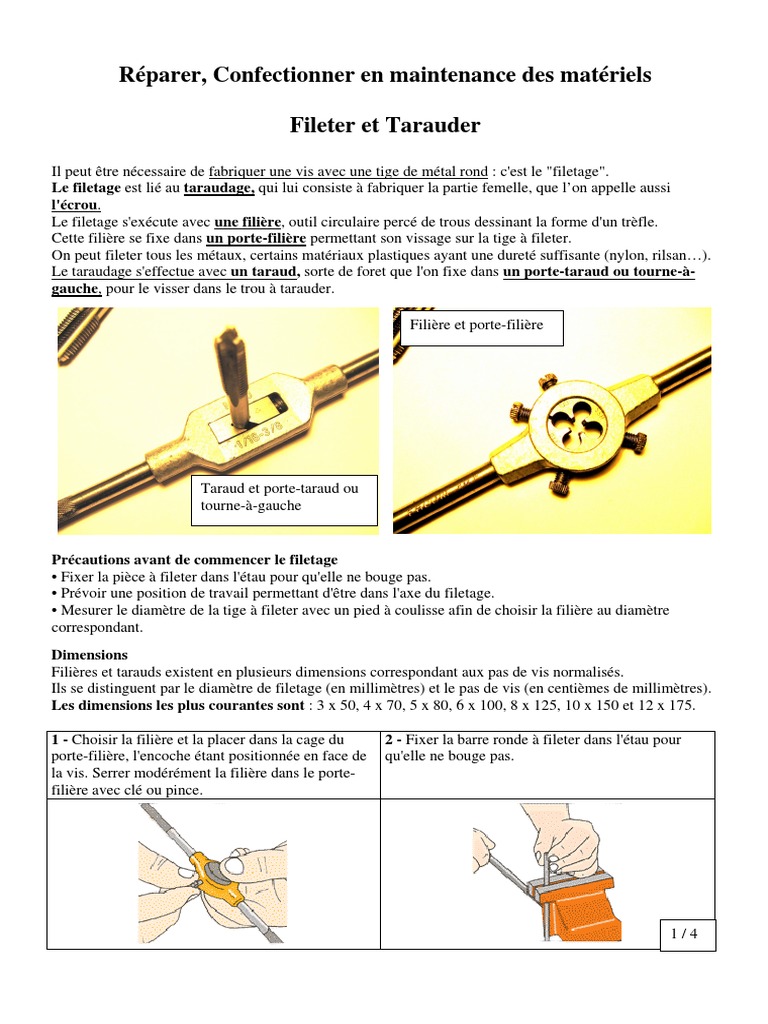 Techniques de Filetage et Taraudage | PDF | Vis de fixation | Perçage