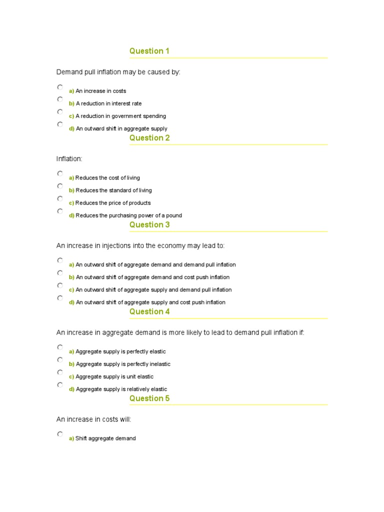 MCQ Inflation PDF Phillips Curve Inflation