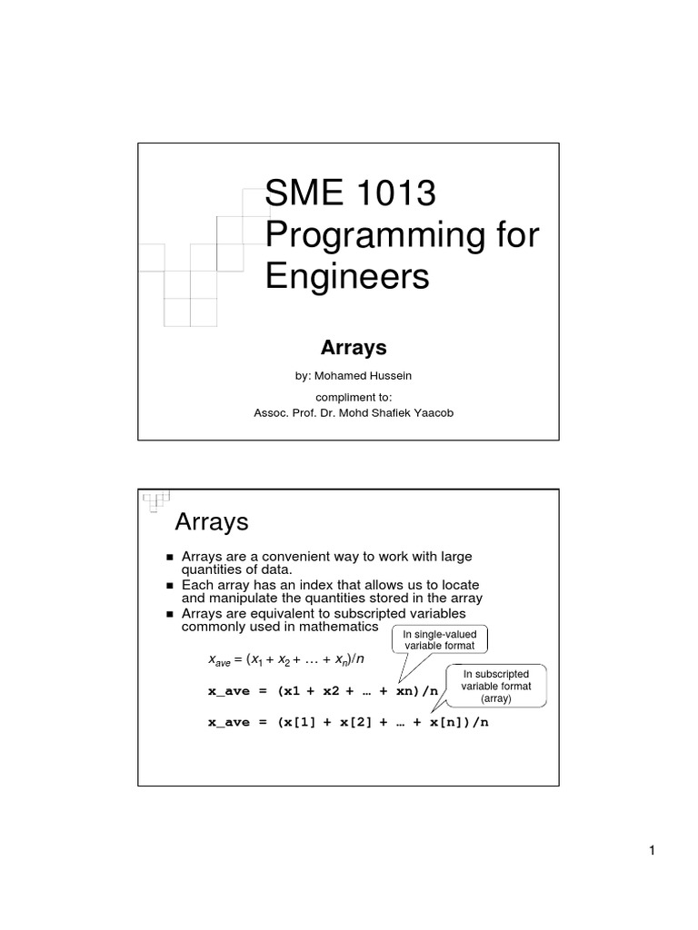 SME 1013 Programming For Engineers: Arrays | PDF | Summation | Array ...