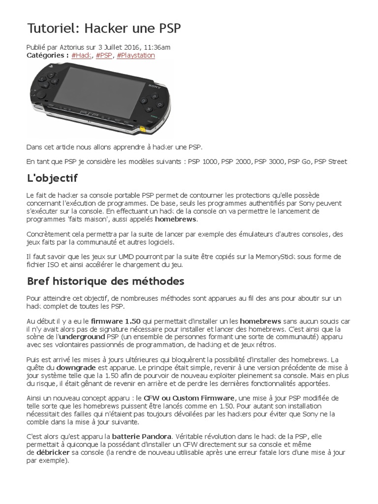 Hacking Psp Ordinateur Personnel Electronique Grand Public