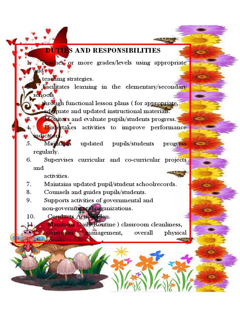 Teacher Duties and Responsibilities Guide | PDF | Classroom | Teachers