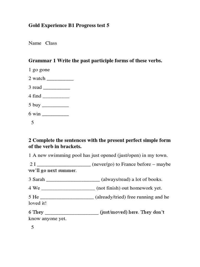 Gold Experience B1 Progress Test 1