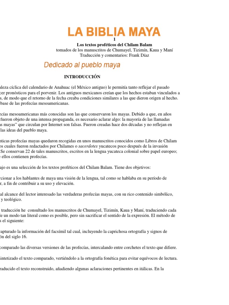 Profecías del Chilam Balam | PDF | Civilización maya | Religión y creencia