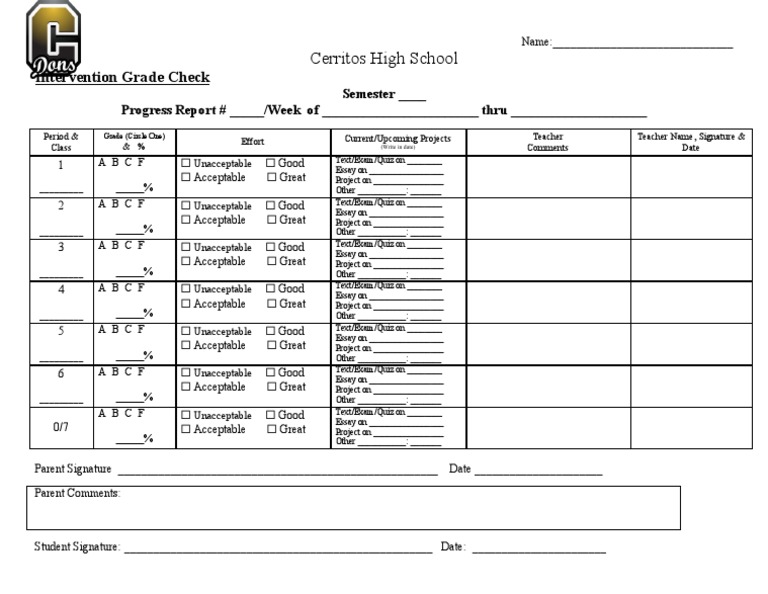 Cerritos High School Grade Check Form | PDF | Test (Assessment) | Change