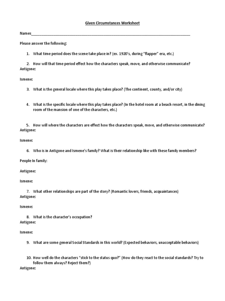 Lesson 1 Given Circumstances Worksheet Pdf