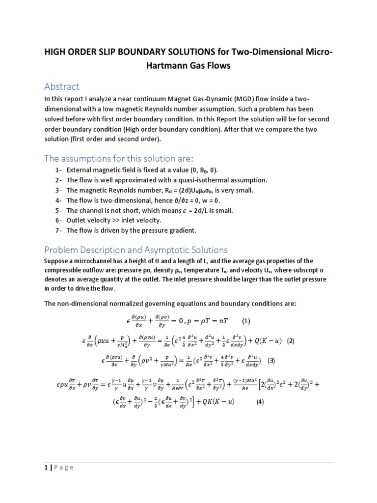 High Order Slip Boundary Solutions For Two Dimensional Micro Hartmann Gas Flows Fluid Dynamics Reynolds Number