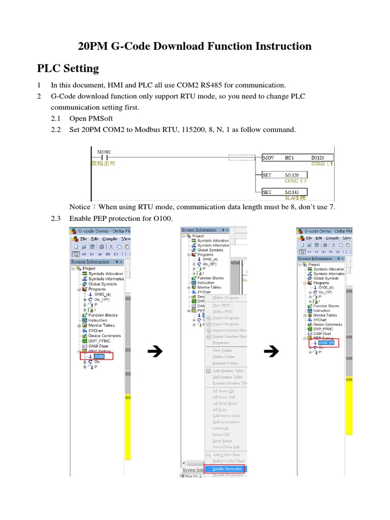 20PM G-Code Download Function Instruction PLC Setting