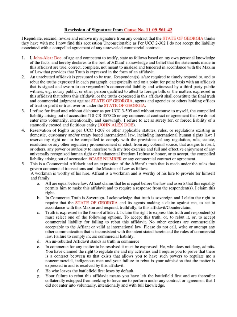 Rescission of Signature Affidavit | PDF | Affidavit | Notary Public