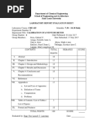 Department of Chemical Engineering School of Engineering and Architecture Saint Louis University Laboratory Report Evaluation Sheet