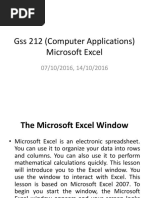 Gss 212 (Computer Applications) Microsoft Excel