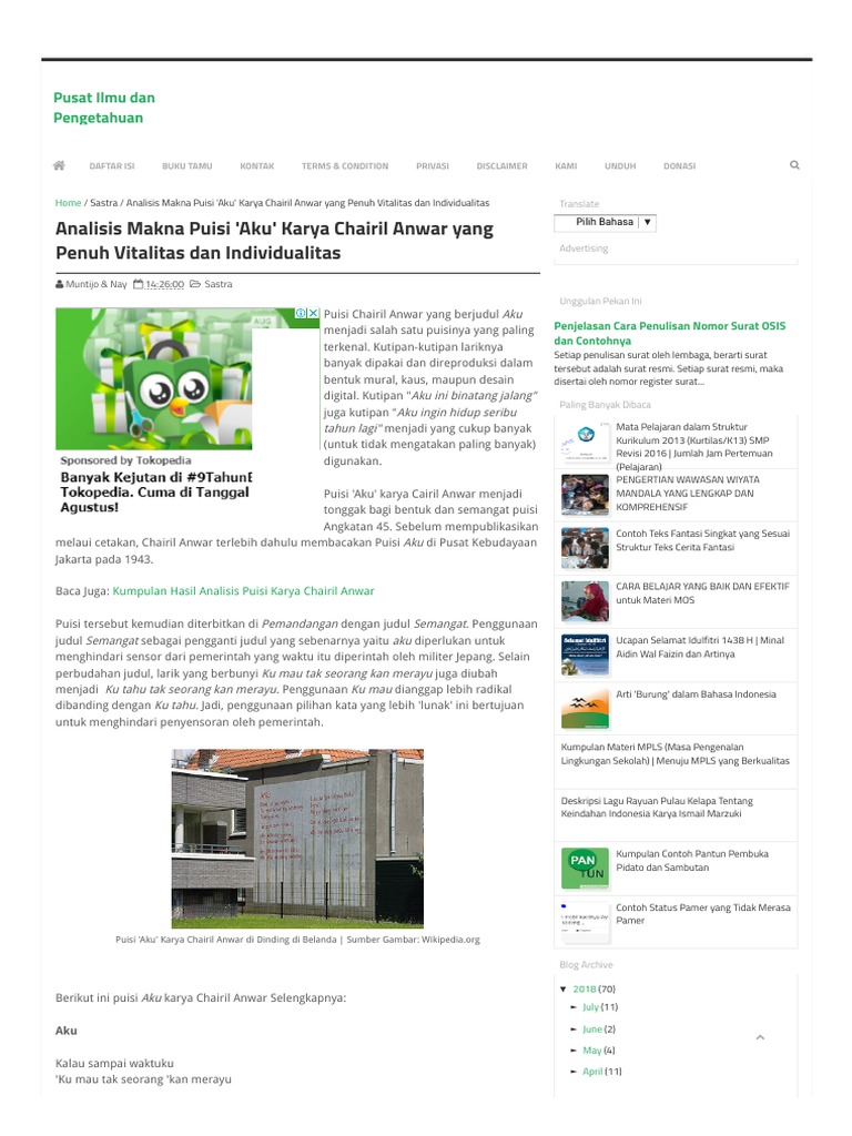 Analisis Makna Puisi 'Aku' Karya Chairil Anwar Yang Penuh