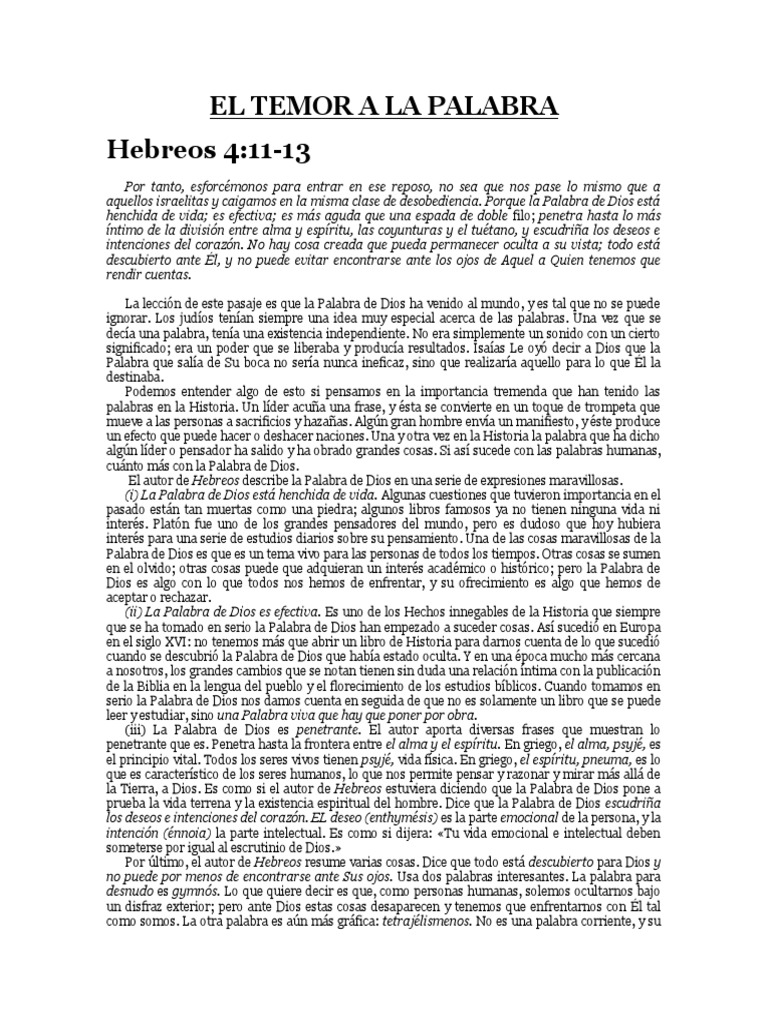 El Temor A La Palabra PDF Alma Dios