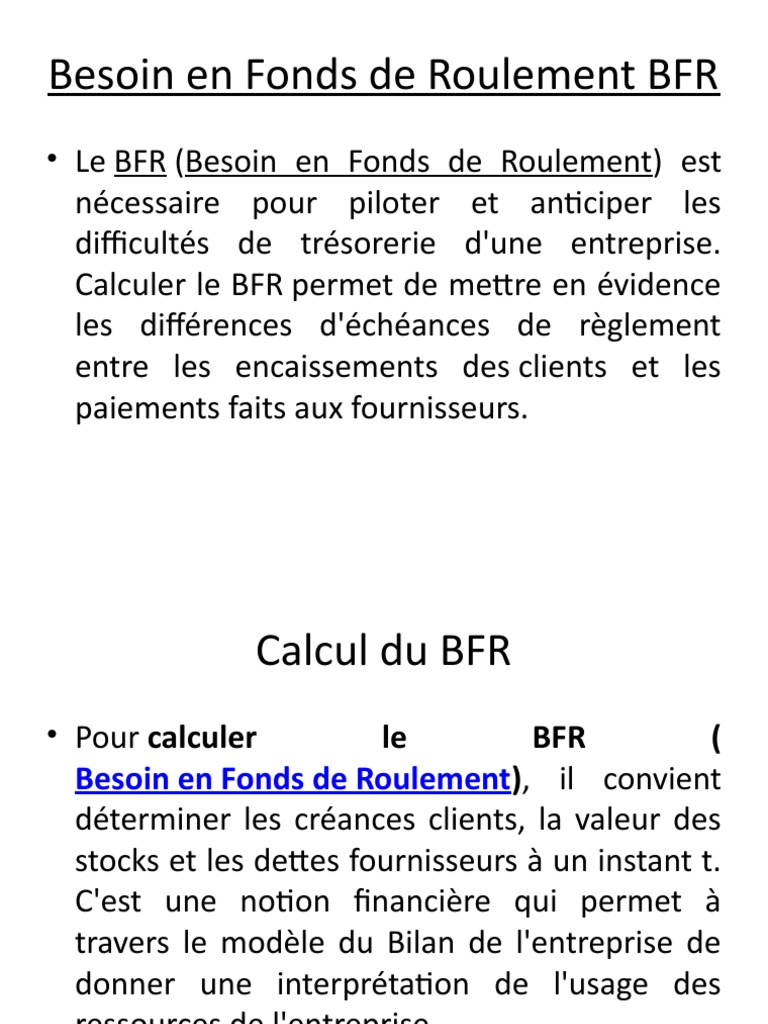 Calcul du Besoin en Fonds de Roulement | PDF | Fonds de roulement ...