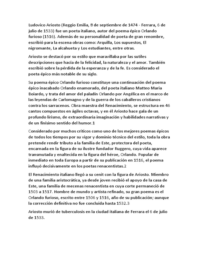 Ludovico Ariosto y Orlando Furioso | PDF, image size:768x1024