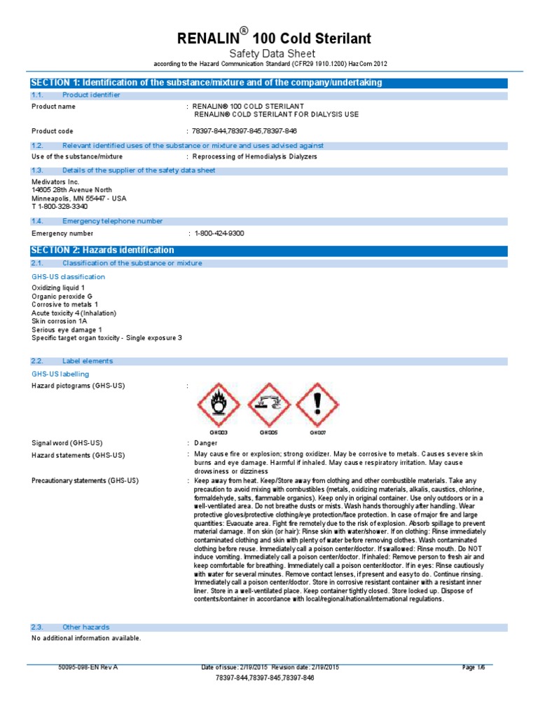 MSDS Renalin PDF Firefighting Sterilization (Microbiology)