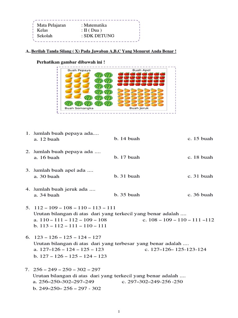 Soal Matematika Kelas 2 SD Bab 1 Bilangan Cacah Dan Kunci Jawaban (www
