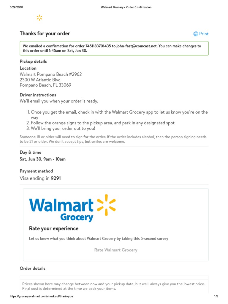 18.06.29 John's Walmart Grocery - Order Confirmation | PDF | Walmart ...