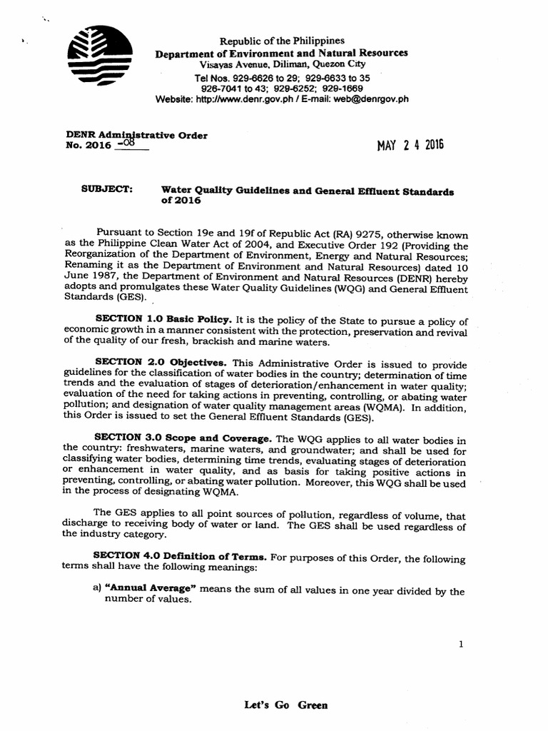 Dao-2016-08 Water Quality Guidelines and General Effluent Standards PDF ...