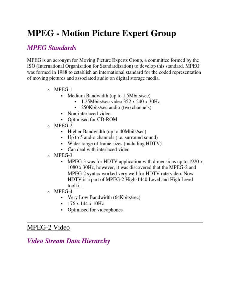 MPEG Standards Overview | PDF | Video | Data Compression