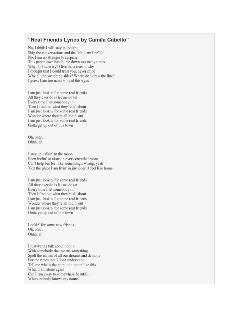 Real Friends Lyrics By Camila Cabello Docx