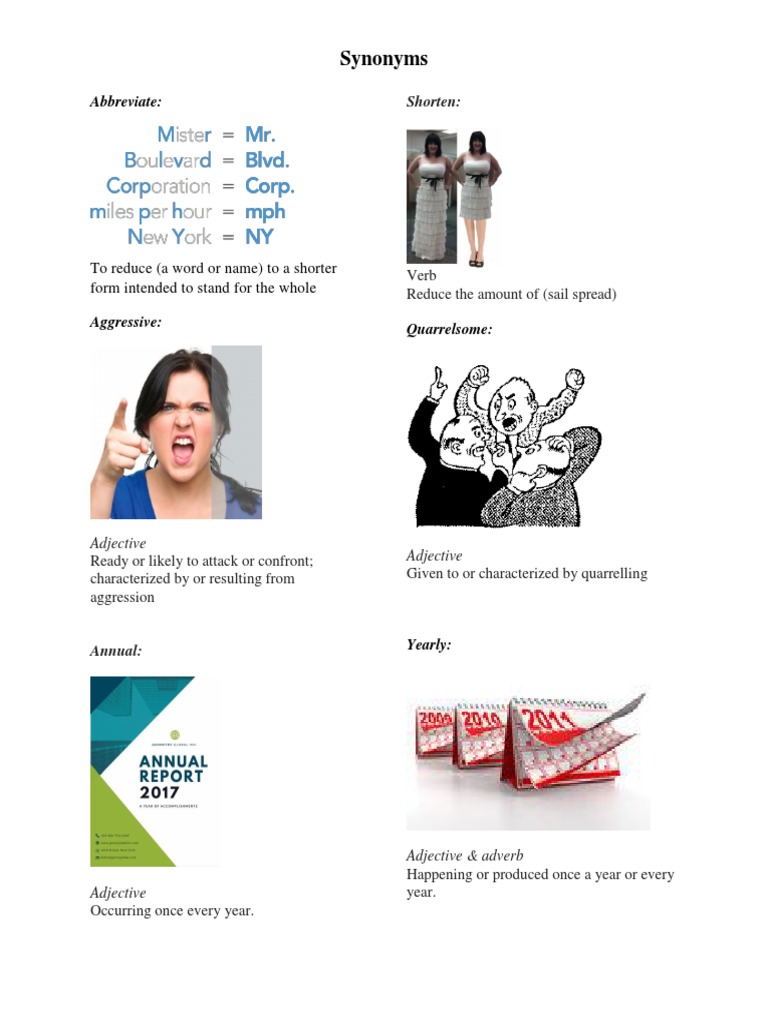 Synonyms Abbreviate PDF Adjective Verb