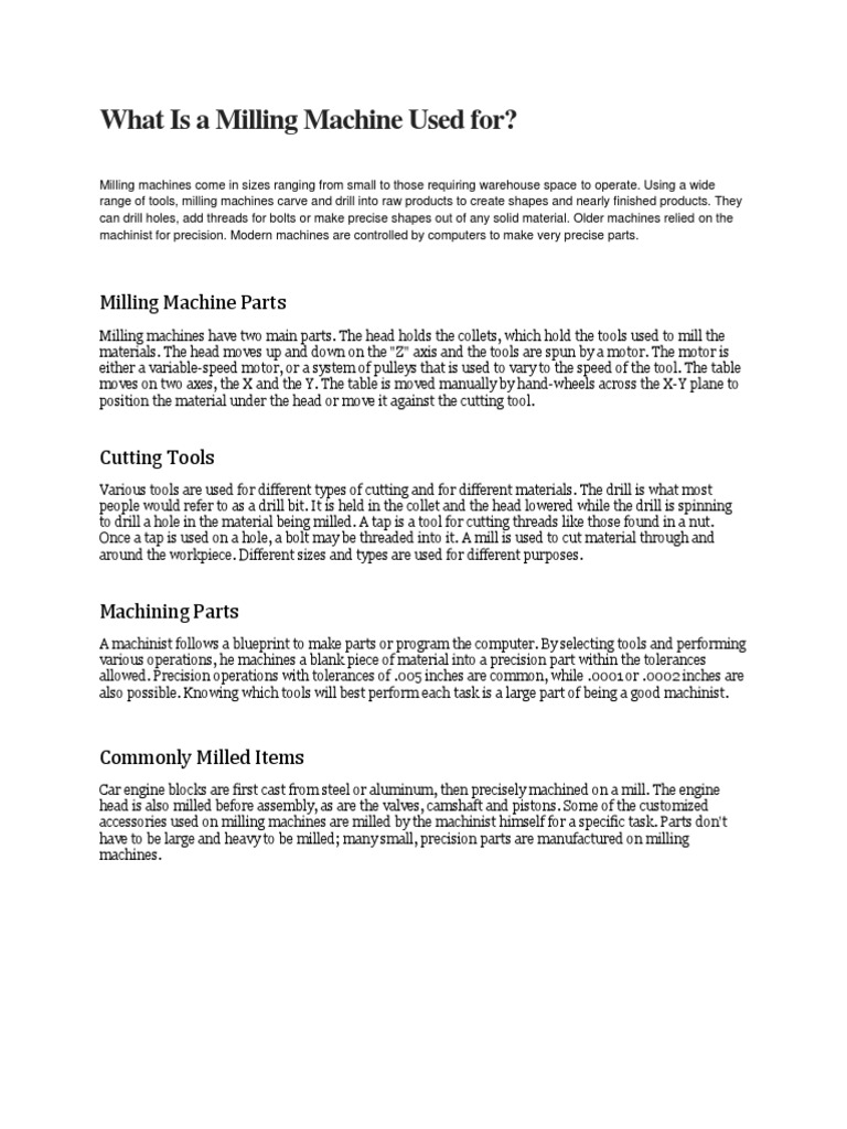 What Is A Milling Machine Used For PDF Machining Drill