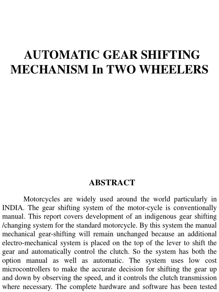 Automatic Gear Shifting Mechanism In Two Wheelers Pdf Manual