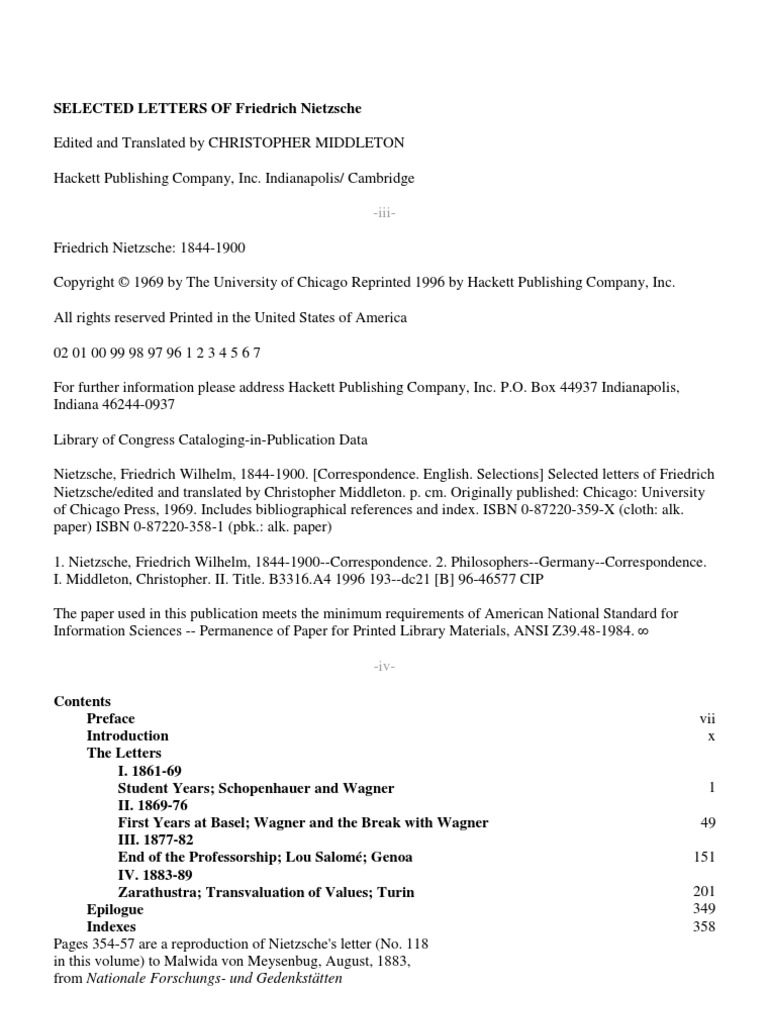 17136910 Selected Letters Of Friedrich Nietzsche Friedrich Nietzsche Thus Spoke Zarathustra